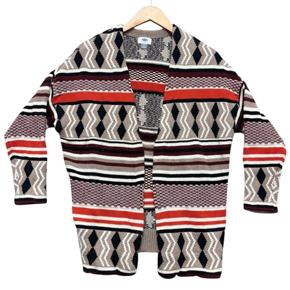 Old Navy Southwestern Tribal Cardigan Sweater Aztec Open Front Longline Size S